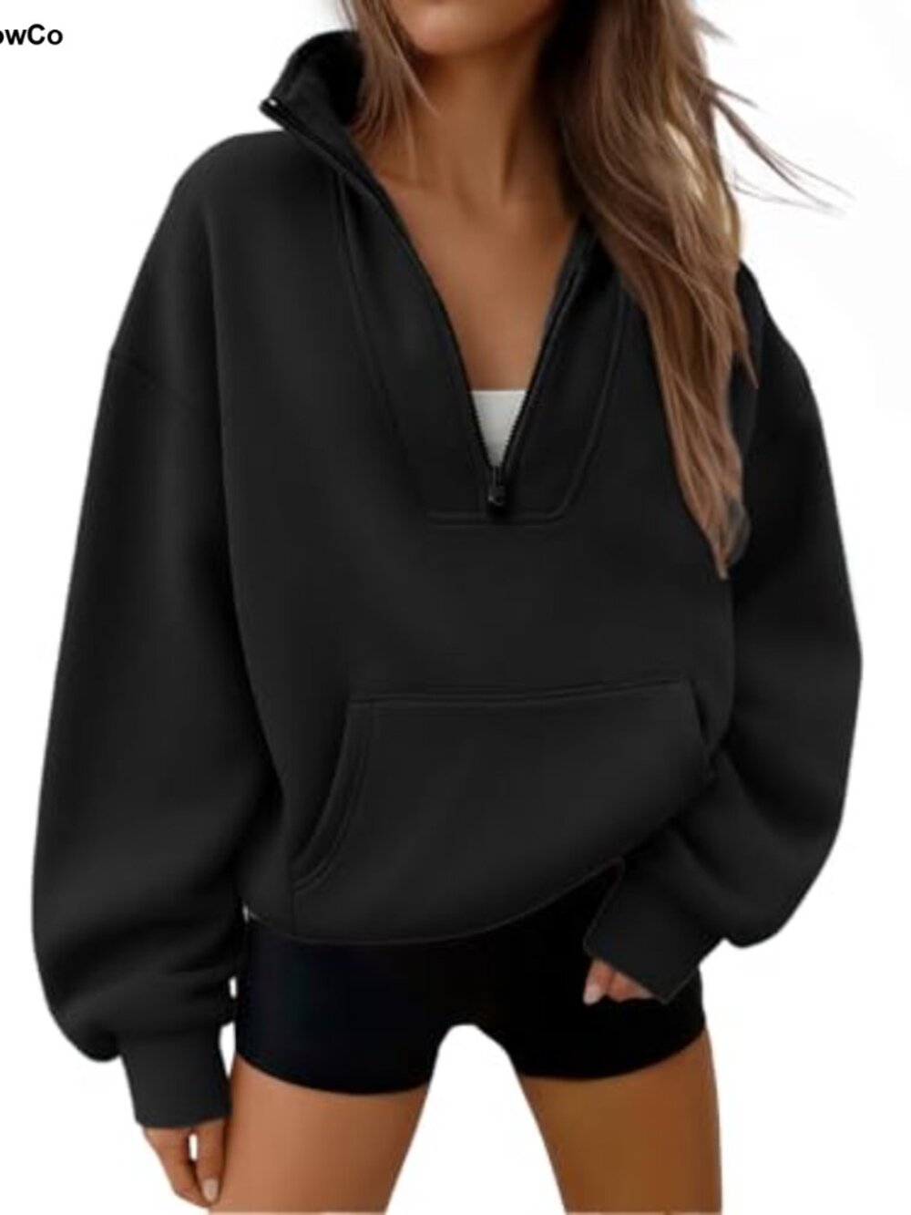 Womens Quarter Zip Pullover Sweatshirt Hoodie Cotton Polyester Workout